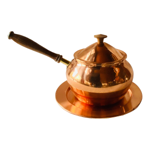 Vintage Copper Pot With Wood Handle, Domed Lid & Copper Trivet — Complete 3-Piece Set