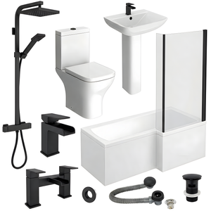 Venice Matt Black L-Shaped Complete Bathroom Package 1700mm - Right Hand