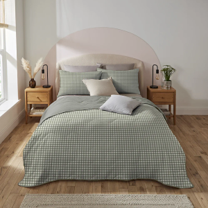 Silentnight Summer Breeze Seersucker Coverless Duvet and Pillowcase Set 4.5 Tog - Sage & Gingham Double 200x200cm