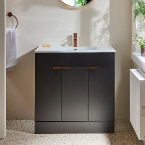Milano Lurus - Black Grey 810mm Modern Vanity Unit with Basin and Brushed Copper Finger Pull Handles
