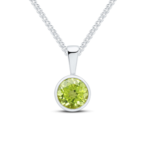 9ct White Gold Round Natural Peridot Rubover Pendant — 6mm