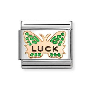 Classic Rose Gold 'Luck' Green Butterfly Charm