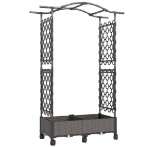 Outsunny Raised Garden Bed with Arch Trellis, Raised Bed for Garden on Wheels with Side Trellis, Self Watering Planter Box