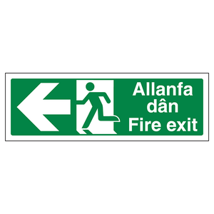 Welsh/English - Fire Exit Arrow Left 600 x 200 mm - 3mm Aluminium Composite (