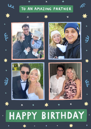 Amazing Partner Doodle Collage Photo Upload Birthday Card