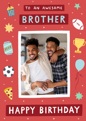Awesome Brother Fun Icons Photo Upload Birthday Card