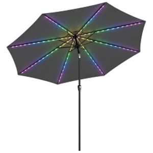 Outsunny 3 m Garden Parasol Umbrella with 112 Solar Powered LED Lights, Patio Umbrella with Crank Handle, Grey
