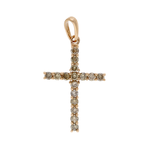 Pre-Owned 9ct Yellow Gold Champagne Diamond Cross Pendant