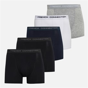 French Connection Mens FC Five Pack Modal Luxury Supersoft Boxers Fc81 Black/White/Light Grey Melange/Black/Marine