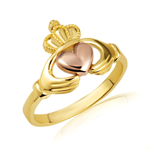 Two-Tone Gold Irish Celtic Claddagh Heart Crown Baby Ring