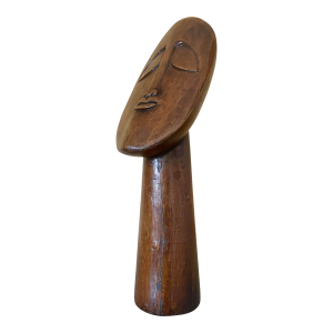 Large Meditative Carved Wood Sculpture