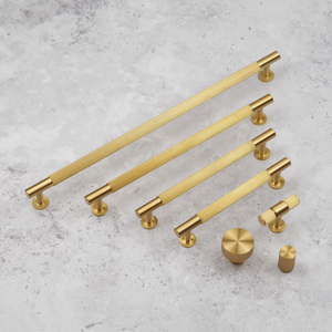 Satin Brass Reeded Cabinet Handles - 320mm Handle