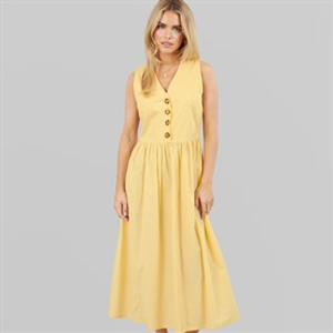 Brave Soul Womens Benit Button Down Midi Dress Yellow