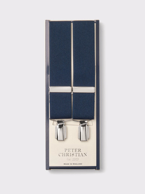 Plain Navy Braces with Silver clips
