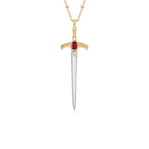 Oathblade Red Garnet Sword Necklace Yellow Gold Vermeil