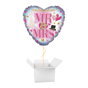Mr & Mrs Congratulations Wedding Heart Shaped Foil Balloon - Balloon In A Box