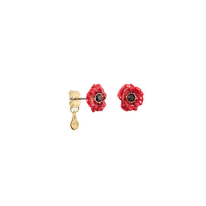 Boucles d'oreilles tiges Coquelicot rouge et cristal noir
