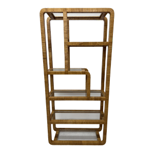 Mid-Century Assymetrical Woven Rattan Wrapped Étagère, 1970s