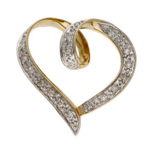 Pre-Owned 9ct Gold 0.10ct Diamond Set Ribbon Heart Pendant