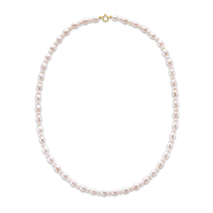 9ct Yellow Gold Pink Rice Pearl and Button Pearl Necklace
