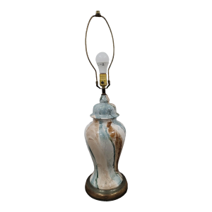 Mid-Century Ceramic Marbleized Glazed Ginger Jar Lamp