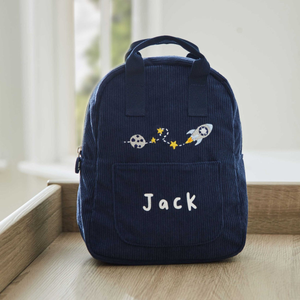 Personalised Rocket Mini Navy Cord Backpack