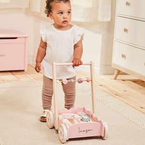 Personalised Pink Push-Along Activity Walker With Blocks FSC®