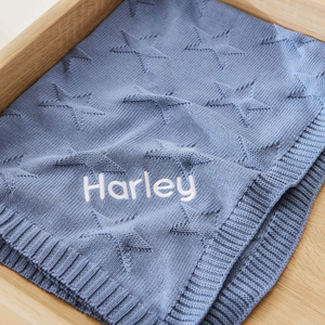 Personalised Wave Blue Jacquard Star Baby Blanket