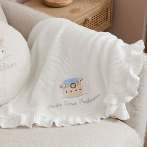 Personalised Noah's Ark Christening Ivory Frill Blanket