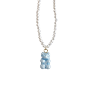 Baby Blue Porcelain Gummy Bear Swarovski Pearl Necklace