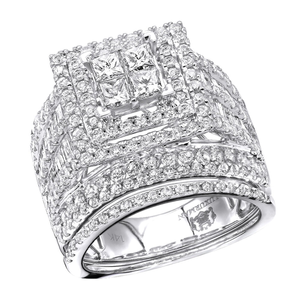 Multi Row Round & Princess Cut Diamond Engagement Ring Set 14K Gold 3.5CT