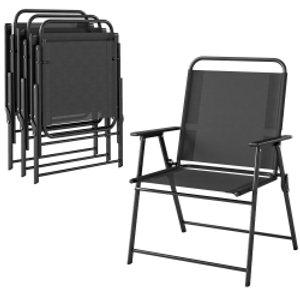 Outsunny Pack de 4 Sillas de Camping Plegables con Respaldo Alto Asiento Ancho y Reposabrazos Tela Textilene Transpirable Negro