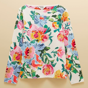 Joules Artist Floral Printed Harbour Boat Neck Breton Top Size 16