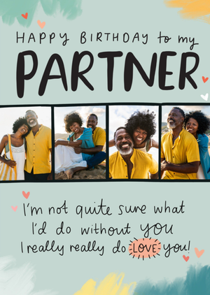 The Happy News Happy Birthday Partner Typographic Collage Photo Upload Card