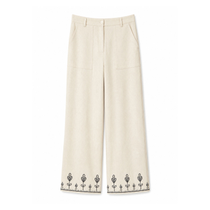 Yumi Ivory Linen Mix Embroirdered Trousers (L)