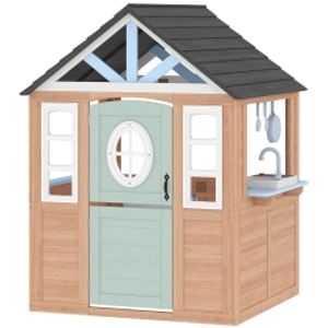 AIYAPLAY Wooden Playhouse for Kids, Wendy House with Pet Door, Play Kitchen, Half Door and Windows for Indoor Outdoor, Ages 2+