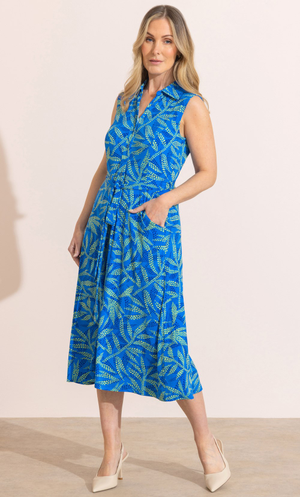 Anna Rose Printed Midi Shirt Dress - Blue/Green
