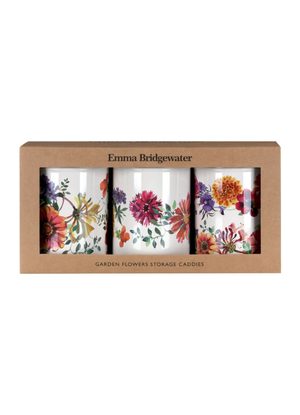 Garden Flowers Set Of 3 Round Tin Caddies