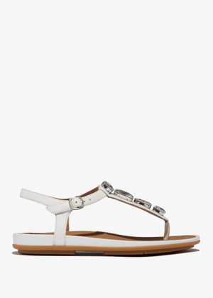Gracie Ultra Jewel Ultra White Leather T-Bar Sandals