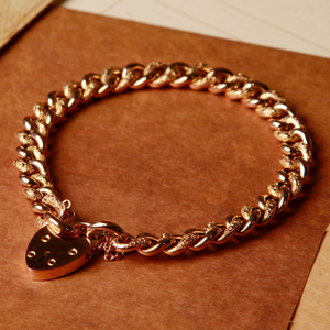 Pre-Owned Vintage 1906 9ct Rose Gold Curb Link Padlock Bracelet