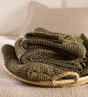 Dark Olive Waffle 100% Organic Cotton Towels