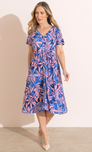 Anna Rose Printed Jersey Dress - Blue/Light/Pink