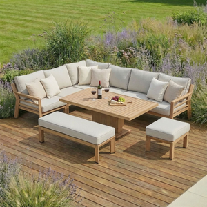 Maze - New York Wood Effect Aluminium Corner Dining Set with Rising Table - Almond