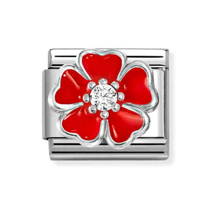 Classic Silver Red Flower Charm