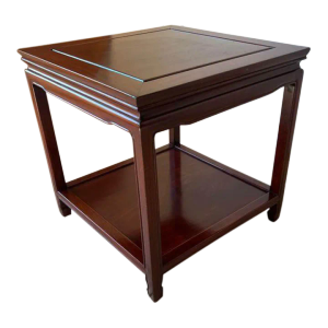 Vintage Chinoiserie Ming Style Solid Rosewood Square Side Table.