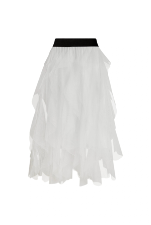 White Tulle Ruffle Midi Skirt (L)