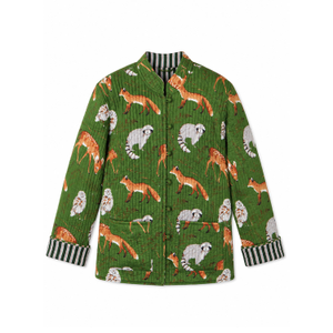 Yumi Green Fox Print Reversible Cotton Quilted Jacket (M)