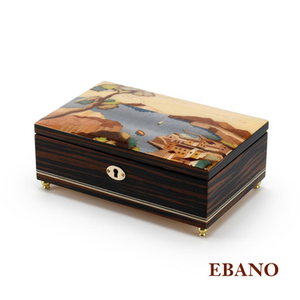 Handcrafted Italian 23 Note Music Box with Coastal View of Sorrento - Various Wood Finish Options Available