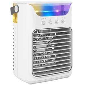 HOMCOM Air Cooler with Adjustable Head, Portable Air Conditioner with 3 Wind Speed, 2 Cool Mist, RGB Light, White
