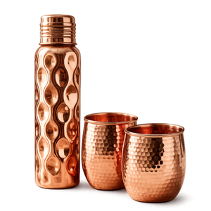 Hammered Copper Water Bottle & Tumbler Set